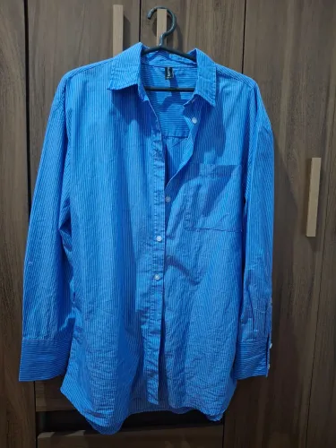 Camisa Alongada em Tricoline com Listras