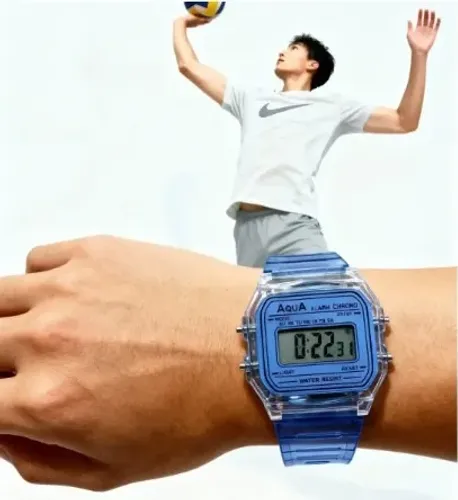 Relógio Masculino Aqua AQ-81 Azul Transparente - A Prova Dagua