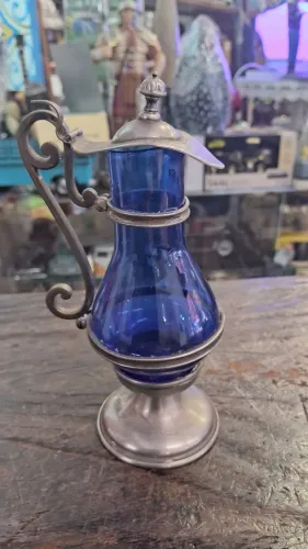 antigo galheteiro em azul cobalto 15 cm.