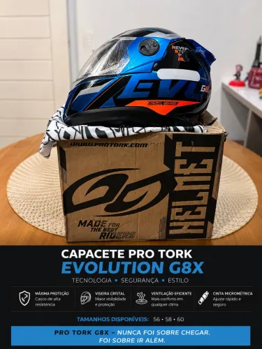 Capacete Pro Tork Evolution G8X Azul - Novo na Caixa - Tam. 58