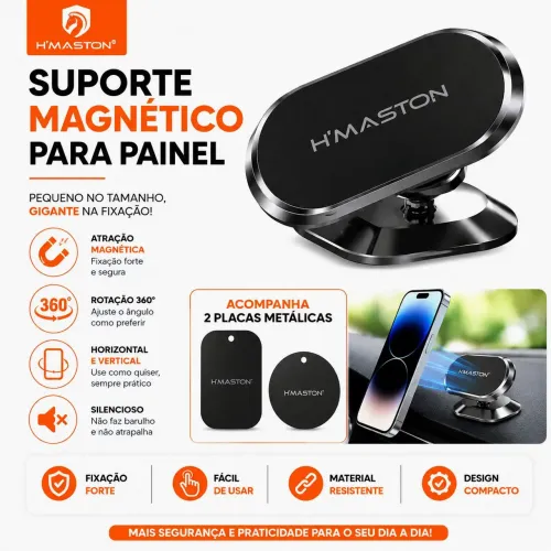 Suporte Magnético H?Maston Celular Carro Painel Veicular 360° Imã Forte