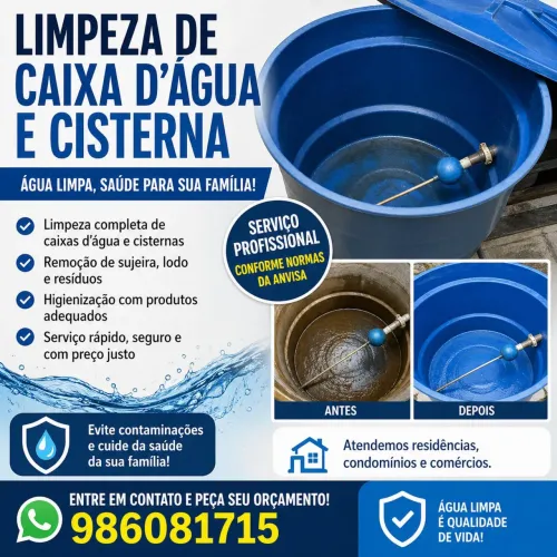 Limpeza de Caixa d?Água e Cisterna - Serviço Profissional! ?