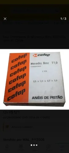 Anel Compressor Ar Mercedes Benz 352/352a Jogo 1 cil Cofap Medida: 0,50 Diâmetro cil 77