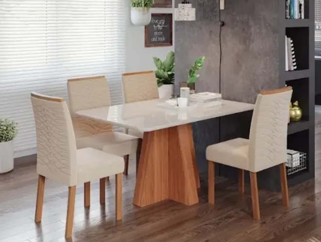 Conjunto de Mesa Maite 130X80 Com Vidro 4C