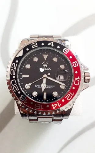 Relógio RLX Luxo Preto c Vermelho Calendário Funcional