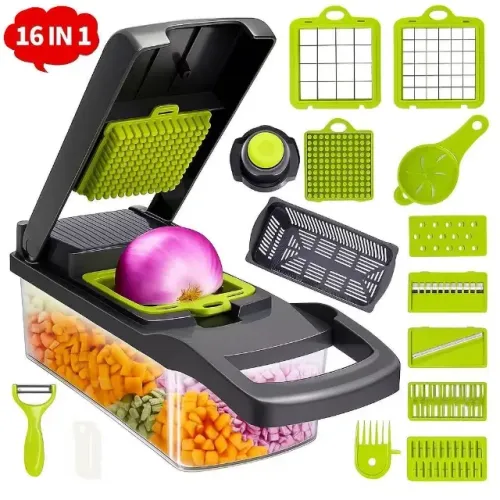 Fatiador de Legumes 16 em 1 Cortador Ralador Multifuncional Cozinha com Lâminas Inox