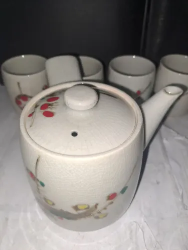 Antigo e raro jogo de chá japonês kutani em porcelana estilo gosai - de