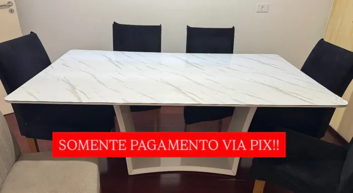 Conjunto Mesa de jantar 6 lugares tampo de vidro