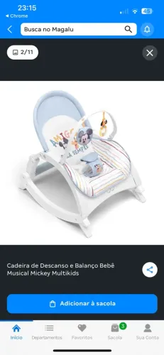 Cadeira de Descanso e Balanço Bebê Musical Mickey Multikids
