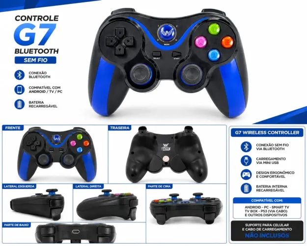 Controle Bluetooth G7 Sem Fio Recarregável Android TV PC