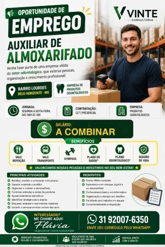 AUXILIAR DE ALMOXARIFADO - Belo Horizonte - Bairro de Lourdes