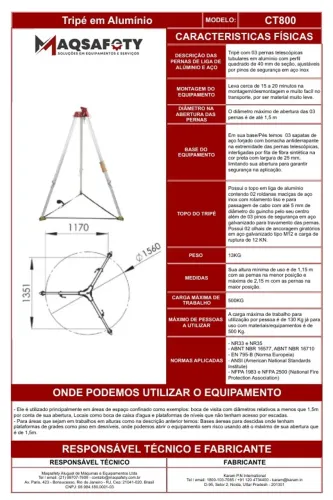 Tripé Espaço Confinado. Atende a NR33 e Homologado na PETROBRAS
