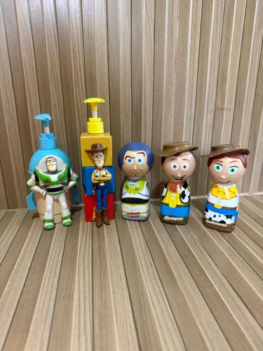 porta shampoo condicionador e sabonete líquido toy story woody jessie buzz lightyear