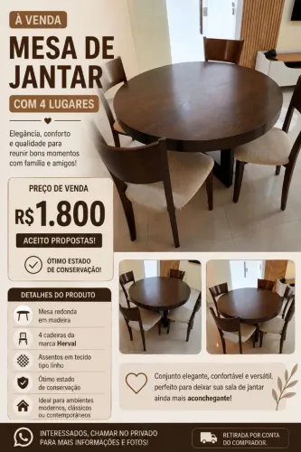 Mesa de jantar com 4 cadeiras em excelente estado