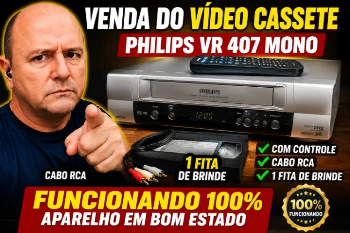 VENDA VÍDEO CASSETE PHILIPS VR 407 + CCONTROLE + CABO E FITA DE BRINDE