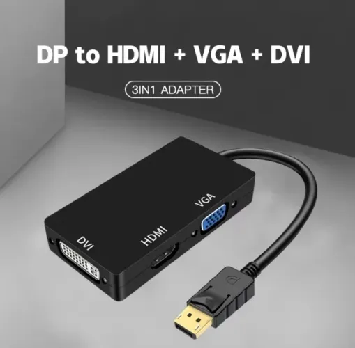 Adaptador Displayport DP p/ DVI VGA HDMI 3 IN 1
