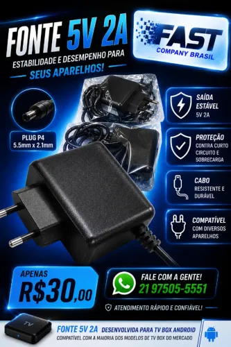 Fonte 5V 2A P4 5,5x2,1mm para Android TV Box