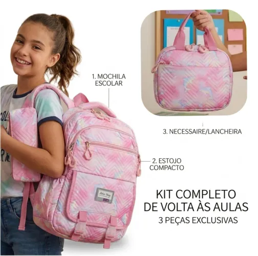 Kit Mochila + Estojo + Lancheira
