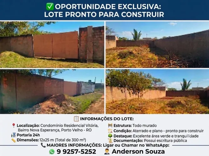 Terreno 12x25 Condomínio Residencial Vitória