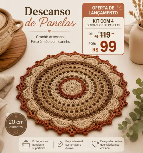 Kit Descanso de panelas em crochê, 4 unidades