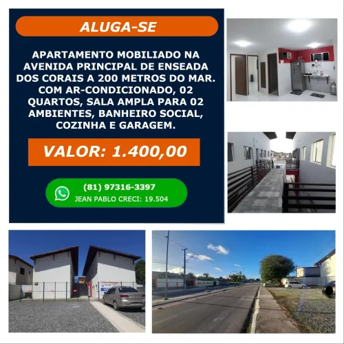 Apartamento mobiliado na avenida principal em Enseada dos Corais com ar-condicionado
