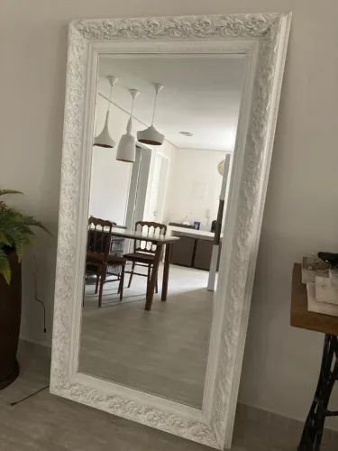 Espelho Decorativo Moldura Madeira Trabalhada Branco 190 x 100