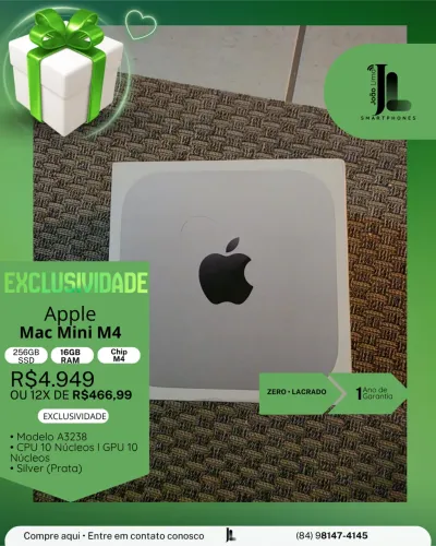 MAC MINI M4, 256GB, 16GB RAM, CHIP M4, LACRADO, EXCLUSIVO!