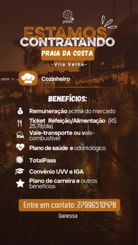Estamos contratando cozinheiros e ajudante de cozinha