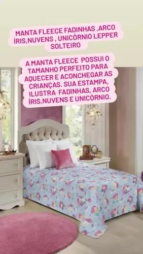 Manta Fleece fadinhas ,arco íris,nuvens , unicórnio Lepper solteiro