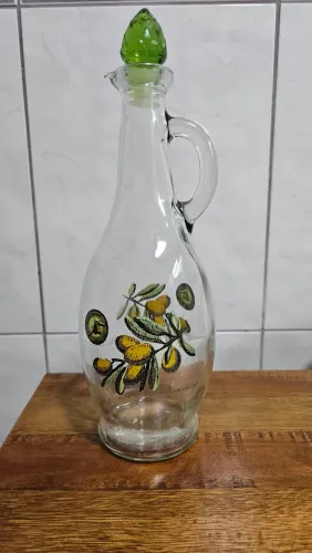 Antigo galheteiro em vidro para azeite, vinagre ou óleo. 29 cm usado em otimo estado 