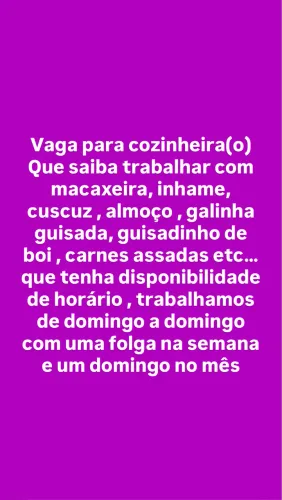 Vaga para cozinha