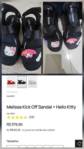 Sandália Mellissa Hello Kitty tamanho 35, usada uma vez por 30 minutos
