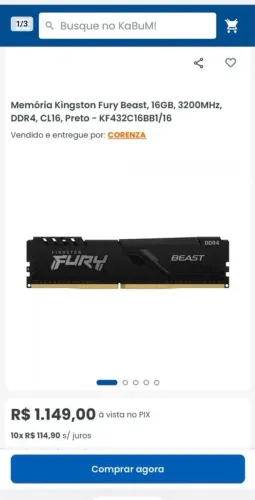 ram ddr4 16gb 3200mhz kingston fury