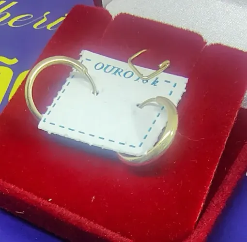 Brincos Argola Ouro 18 Kilates Peso 1.00 Grama 19 mm e Tubo 2 mm                          