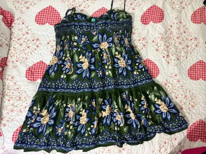 Vestido FARM Curto Jardim Chintz Verde Alcinha TAMANHO GG