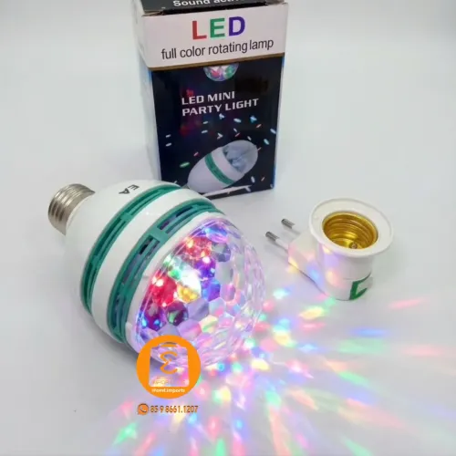 Lâmpada Colorida Giratória + Adaptador de Tomada para Festas, Decoração, Enfeite, Luzes