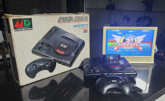 Sega Mega Drive JP Original na caixa controle e fonte