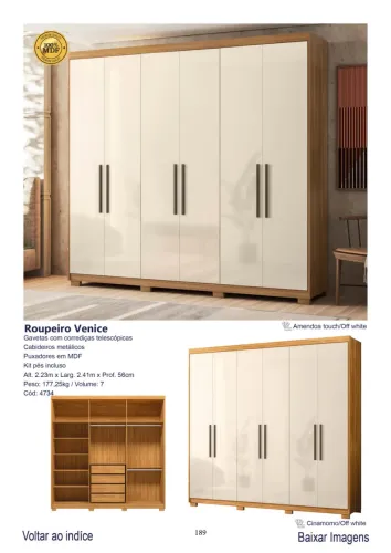 Guarda Roupa Casal 6 portas VENICE 100% MDF -