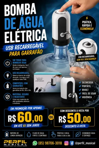 Bomba de água elétrica USB recarregavel para garrafão