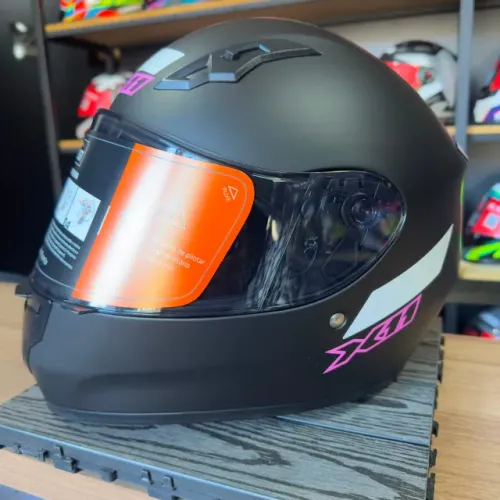 Capacete X11 Trust Pro Shadow Preto c/ Roxo + Viseira Fumê