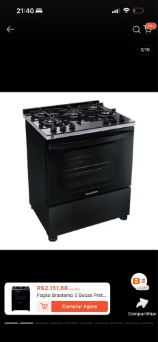 Fogão Brastemp 5 Bocas Preto Com Mesa de Vidro e Turbo Chama