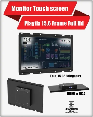 Monitor Touch Screen Playtix 15.6 Open Frame Full Hd Ips Preto