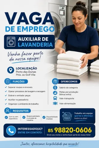 VAGA PARA AUXILIAR DE LAVANDERIA