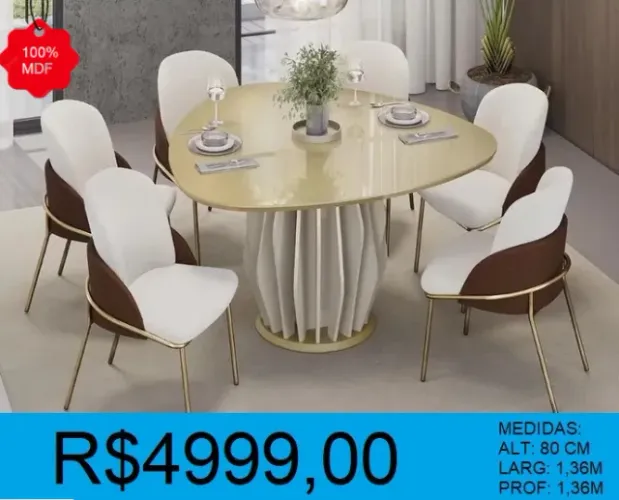 Mesa de jantar com 6 cadeiras alto luxo - Entrega e montagem inclusa - 12 x sem juros