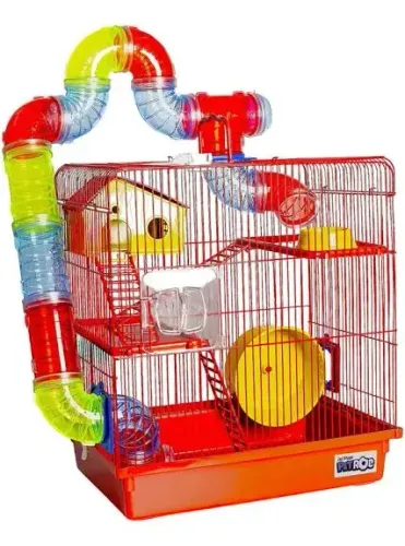 Gaiola De Hamster Com Casa Grande 3 Andares Tubo Serragem e Bebedouro