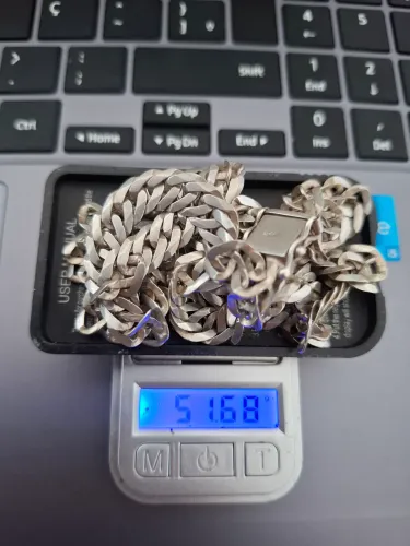 Prata 925 cordão 8mm pulseira 10mm, cordão 51.55g, pulseira 17.25g