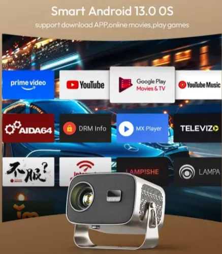 Projetor Vevshao A12 Android 13 Wi-Fi 6 Full HD 1080p 350 ANSI Suporte 4K Novo!