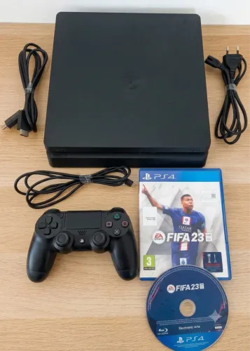 PS4 Slim 1TB + FIFA 23 Original + Controle - Pronto para Jogar!