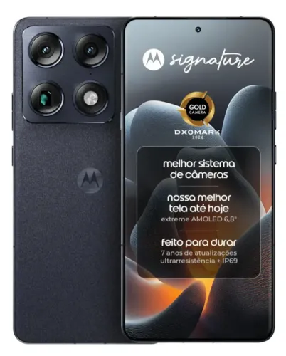 Motorola Signature 512GB 24GB RAM (12GB + 12GB RAM Boost) 3 Câmeras Sony 100x Preto Lacr