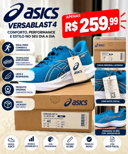 TÊNIS ASICS VERSABLAST 4 MASCULINO Nº 43 | NOVO, LACRADO E COM NOTA FISCAL